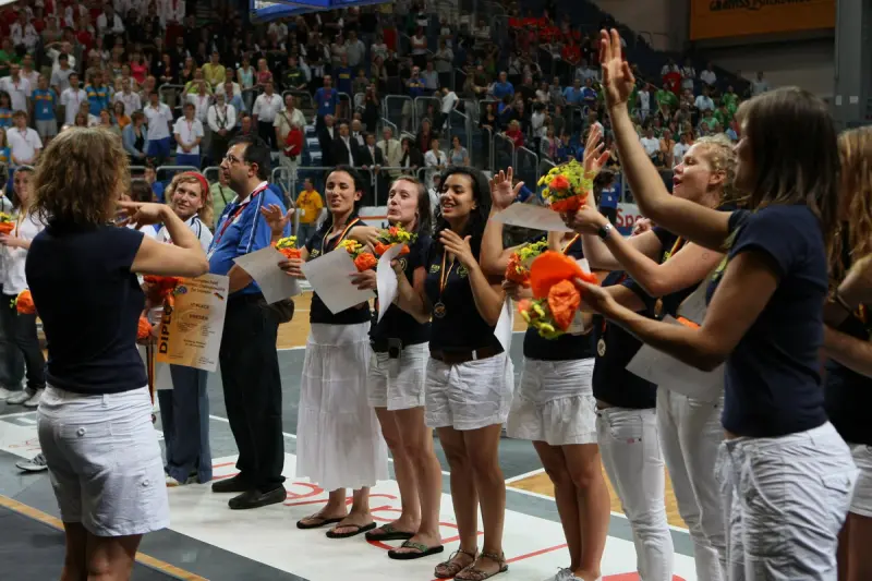 Champions execute a national hymn of Sweden in deaf language