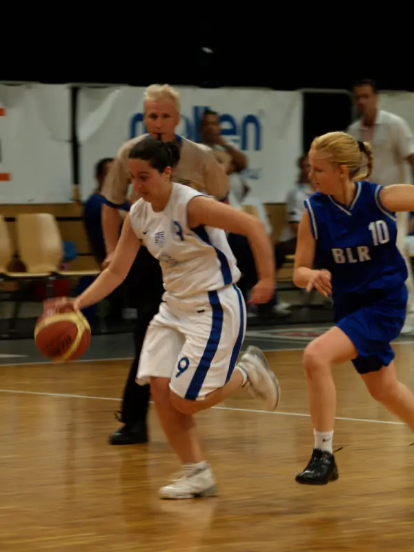 In game Konstantina Balkoglou (9, GRE) with ball and Marta Zhukavets (10, BLR)