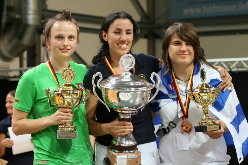 Captains of teams of Lithuania, Sweden and Greece with cups of the EC Basketball